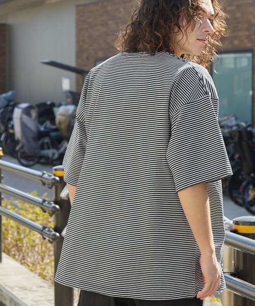 GERRY(ジェリー)の「GERRY/ジェリー 別注 ロゴ刺繍 ピンボーダー ドローコード ビッグシルエット半袖Tシャツ(Tシャツ/カットソー・メンズ・ブラウン/ブルーグリーン/ブラック/オフホワイト/ネイビー・M/L)」の12枚目の写真