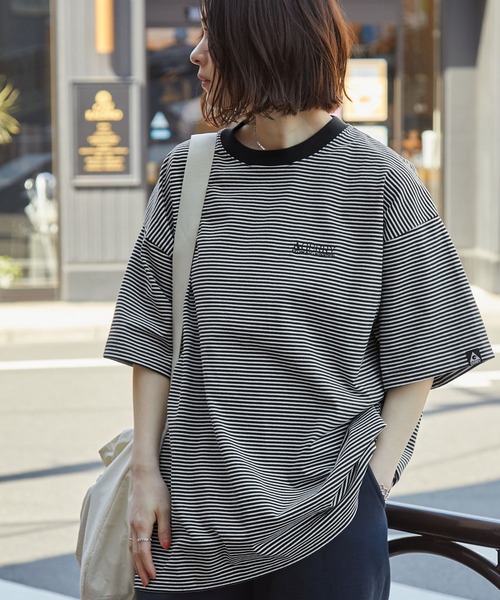 GERRY(ジェリー)の「GERRY/ジェリー 別注 ロゴ刺繍 ピンボーダー ドローコード ビッグシルエット半袖Tシャツ(Tシャツ/カットソー・メンズ・ブラウン/ブルーグリーン/ブラック/オフホワイト/ネイビー・M/L)」の16枚目の写真