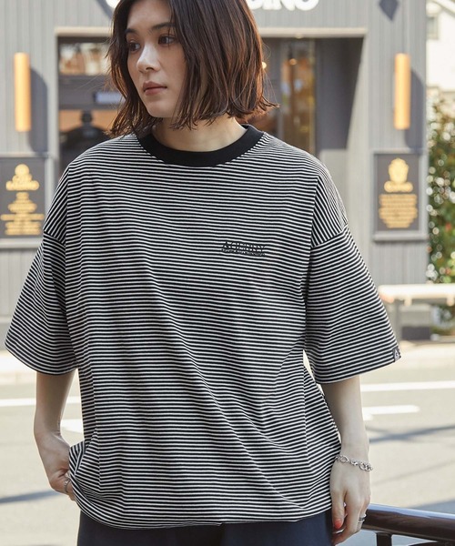 GERRY(ジェリー)の「GERRY/ジェリー 別注 ロゴ刺繍 ピンボーダー ドローコード ビッグシルエット半袖Tシャツ(Tシャツ/カットソー・メンズ・ブラウン/ブルーグリーン/ブラック/オフホワイト/ネイビー・M/L)」の18枚目の写真