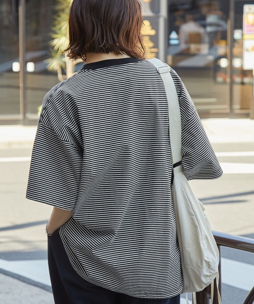 GERRY(ジェリー)の「GERRY/ジェリー 別注 ロゴ刺繍 ピンボーダー ドローコード ビッグシルエット半袖Tシャツ(Tシャツ/カットソー・メンズ・ブラウン/ブルーグリーン/ブラック/オフホワイト/ネイビー・M/L)」の20枚目の写真