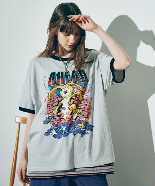 RNA（アールエヌエー）の「M2249 ＡＨＥＡＤ　ＲＡＢＢＩＴ　ＢＩＧ　Ｔ（Tシャツ/カットソー・レディース・ライトグレー/ホワイト/スミクロ・MEDIUM）」の3枚目の写真