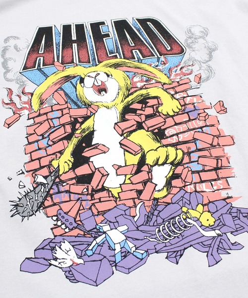 RNA（アールエヌエー）の「M2249 ＡＨＥＡＤ　ＲＡＢＢＩＴ　ＢＩＧ　Ｔ（Tシャツ/カットソー・レディース・ライトグレー/ホワイト/スミクロ・MEDIUM）」の6枚目の写真