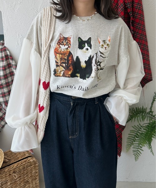 kutir(クティール)の「チュールドッキングロンT(Tシャツ/カットソー・レディース・オートミール/ネイビー/チャコールグレー・FREE)」の2枚目の写真