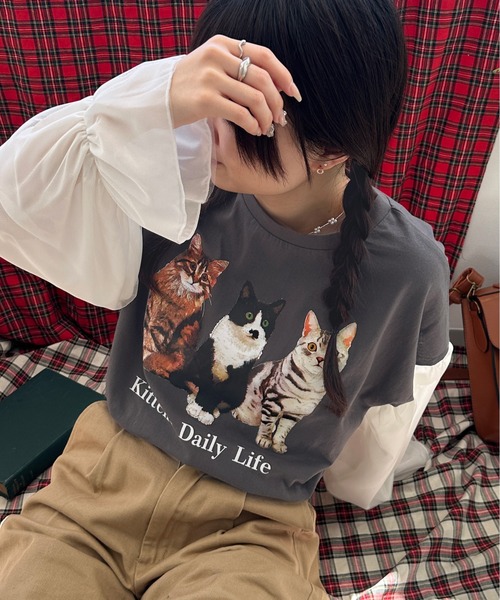 kutir(クティール)の「チュールドッキングロンT(Tシャツ/カットソー・レディース・オートミール/ネイビー/チャコールグレー・FREE)」の1枚目の写真