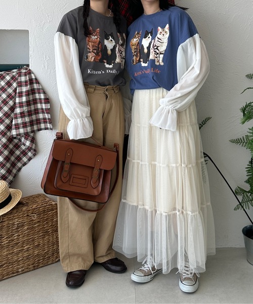 チュールドッキングロンT（Tシャツ/カットソー）｜kutir