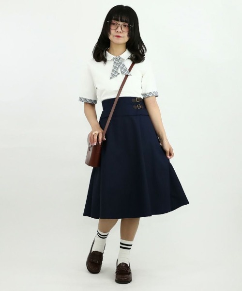 F i.n.t（フィント）の「サイドベルトレイヤードウエストフレアースカート/fint（スカート・レディース・グレー/ネイビー・FREE）」の7枚目の写真