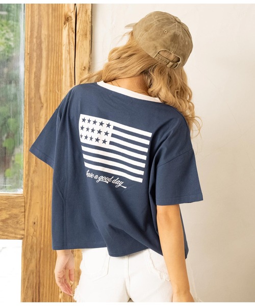 anap mimpi（アナップミンピ）の「国旗プリント コットン リンガーTシャツ（Tシャツ/カットソー・レディース・ホワイト/ネイビー・FREE）」の2枚目の写真