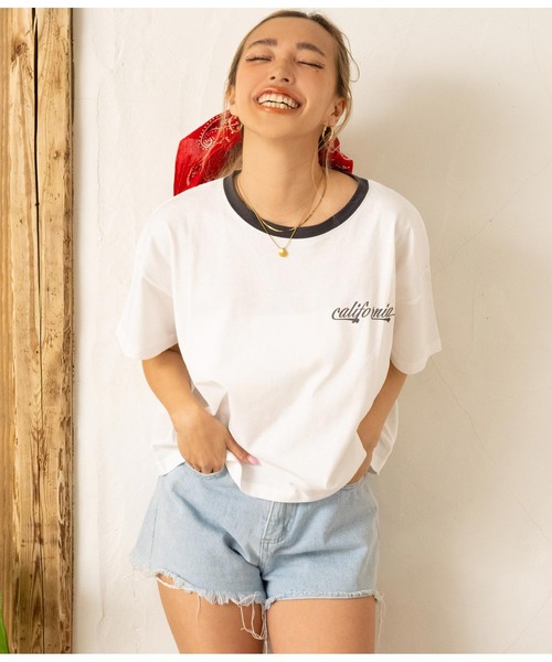 anap mimpi（アナップミンピ）の「国旗プリント コットン リンガーTシャツ（Tシャツ/カットソー・レディース・ホワイト/ネイビー・FREE）」の4枚目の写真