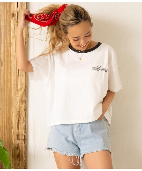 anap mimpi（アナップミンピ）の「国旗プリント コットン リンガーTシャツ（Tシャツ/カットソー・レディース・ホワイト/ネイビー・FREE）」の3枚目の写真