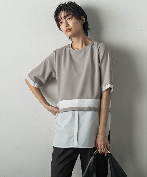 MAYSON GREY(メイソングレイ)の「シアーレイヤードコンビプルオーバー(Tシャツ/カットソー・レディース・グリーン/グレー/オフホワイト・M)」の2枚目の写真