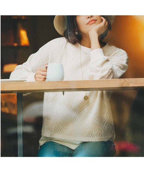 Live in comfort（リブインコンフォート）の「リブ　イン　コンフォート　気持ちも華やぐ　レース重ね着カットソーセット（Tシャツ/カットソー・レディース・ブラック/アイボリー・LARGE/MEDIUM/SMALL）」の2枚目の写真