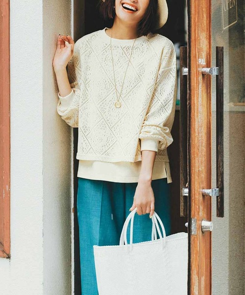 Live in comfort（リブインコンフォート）の「リブ　イン　コンフォート　気持ちも華やぐ　レース重ね着カットソーセット（Tシャツ/カットソー・レディース・ブラック/アイボリー・LARGE/MEDIUM/SMALL）」の3枚目の写真