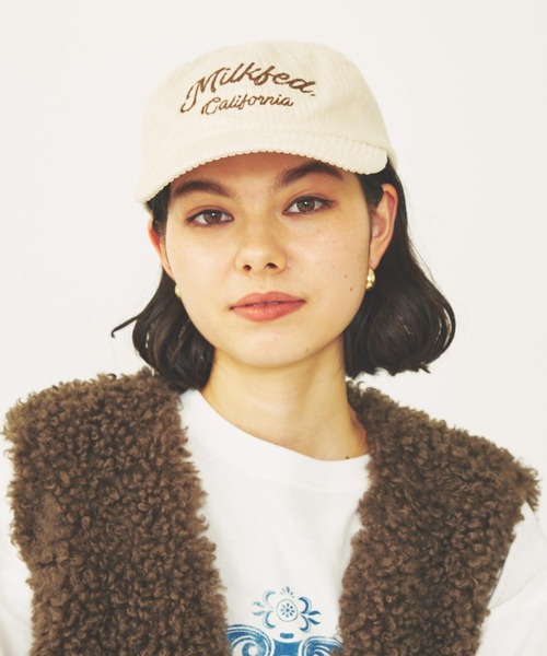 MILKFED.（ミルクフェド）の「CHAIN STITCH LOGO CAP（キャップ・レディース・オフホワイト/ピンク/チャコール・ONE SIZE）」の6枚目の写真