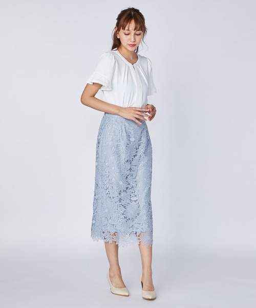 LAISSE PASSE（レッセパッセ）の「レースタイトスカート（スカート・レディース・ライトブルー/スモークピンク・SMALL/MEDIUM）」の4枚目の写真