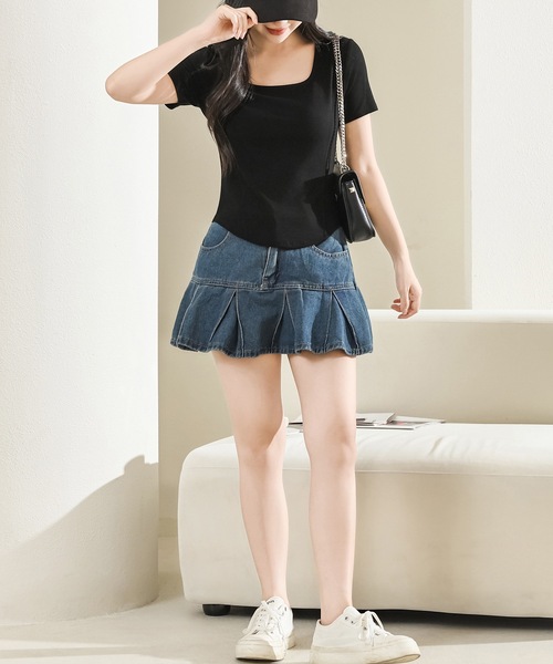 Lace Ladies(レースレディース)の「スクエアネック ラウンドヘム コンパクト 半袖 トップス(Tシャツ/カットソー・レディース・ブラック/グレー/ホワイト/ピンク・S/M/XL)」の13枚目の写真