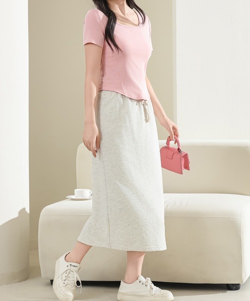 Lace Ladies(レースレディース)の「スクエアネック ラウンドヘム コンパクト 半袖 トップス(Tシャツ/カットソー・レディース・ブラック/グレー/ホワイト/ピンク・S/M/XL)」の22枚目の写真