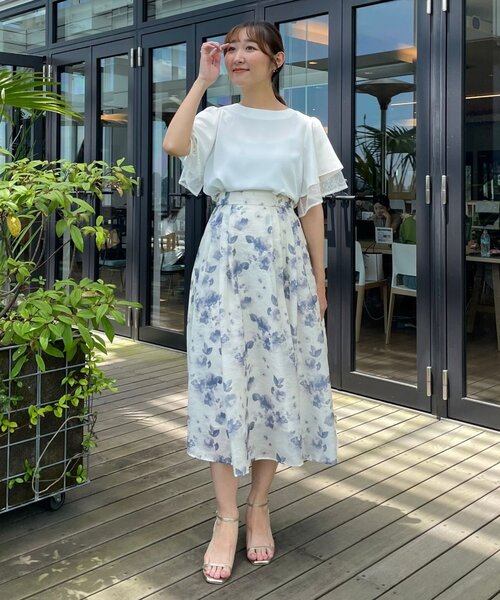 couture brooch（クチュールブローチ）の「◆【洗える・二の腕カバー】レース重ねフレアブラウス（シャツ/ブラウス・レディース・ブラック/オフホワイト/ライトイエロー系/ピンク・38/40/42）」の10枚目の写真