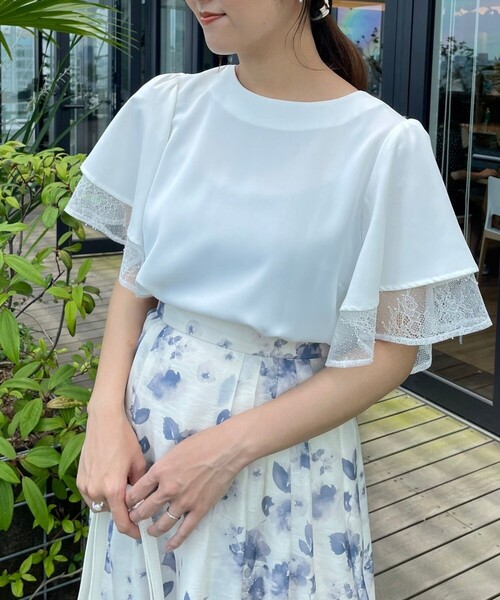 couture brooch（クチュールブローチ）の「◆【洗える・二の腕カバー】レース重ねフレアブラウス（シャツ/ブラウス・レディース・ブラック/オフホワイト/ライトイエロー系/ピンク・38/40/42）」の14枚目の写真