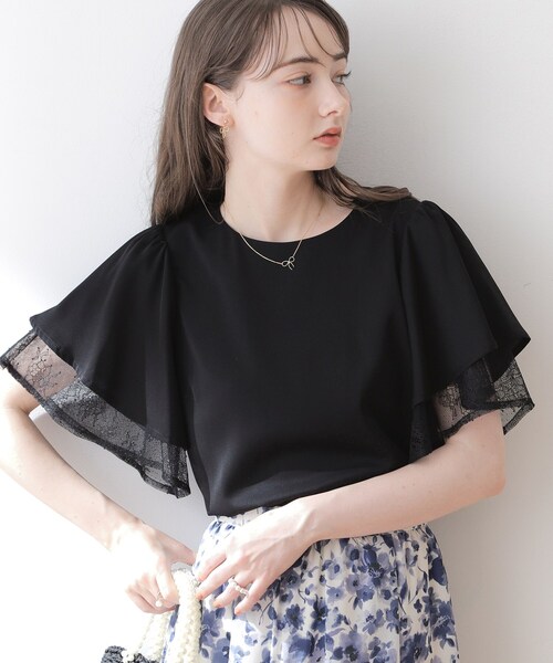 couture brooch（クチュールブローチ）の「◆【洗える・二の腕カバー】レース重ねフレアブラウス（シャツ/ブラウス・レディース・ブラック/オフホワイト/ライトイエロー系/ピンク・38/40/42）」の18枚目の写真