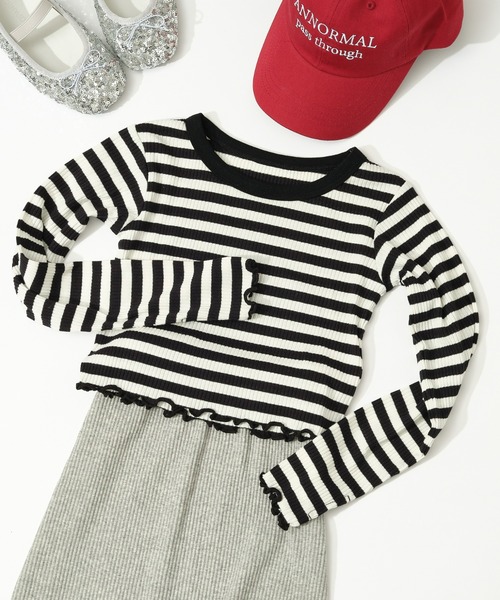 CIAOPANIC TYPY(チャオパニックティピー)の「【KIDS】コンパクト長袖ボーダーTEE(Tシャツ/カットソー・キッズ・ピンク/グリーン/ブラック・SMALL/XX-LARGE/X-LARGE/LARGE/MEDIUM)」の4枚目の写真