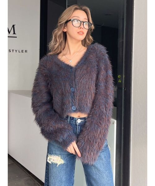 GYDA（ジェイダ）の「シャギーニットショートカーディガン（カーディガン/ボレロ・レディース・その他2/グレー/オフホワイト・FREE）」の22枚目の写真