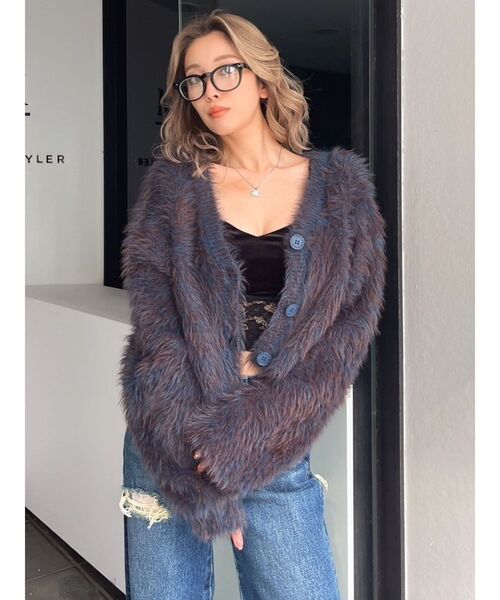 GYDA（ジェイダ）の「シャギーニットショートカーディガン（カーディガン/ボレロ・レディース・その他2/グレー/オフホワイト・FREE）」の21枚目の写真