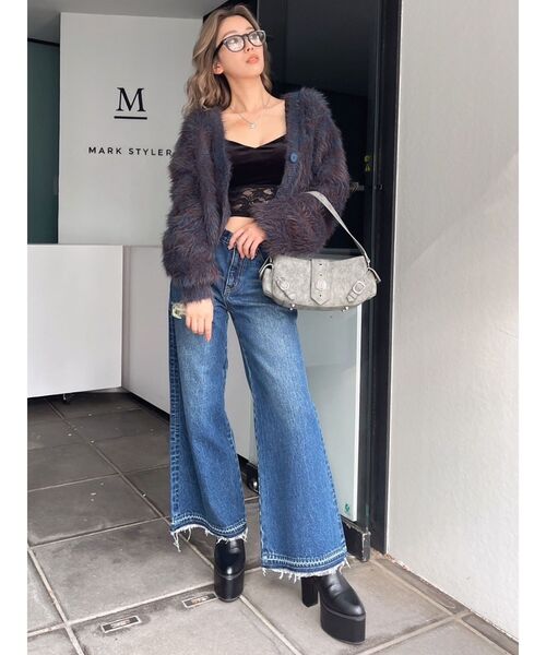 GYDA（ジェイダ）の「シャギーニットショートカーディガン（カーディガン/ボレロ・レディース・その他2/グレー/オフホワイト・FREE）」の17枚目の写真