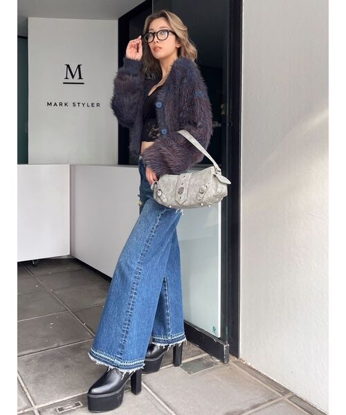 GYDA（ジェイダ）の「シャギーニットショートカーディガン（カーディガン/ボレロ・レディース・その他2/グレー/オフホワイト・FREE）」の16枚目の写真