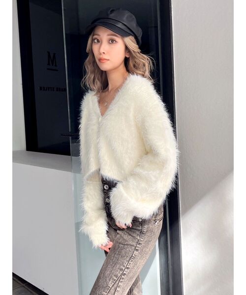 GYDA（ジェイダ）の「シャギーニットショートカーディガン（カーディガン/ボレロ・レディース・その他2/グレー/オフホワイト・FREE）」の10枚目の写真