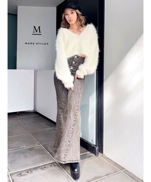 GYDA（ジェイダ）の「シャギーニットショートカーディガン（カーディガン/ボレロ・レディース・その他2/グレー/オフホワイト・FREE）」の7枚目の写真