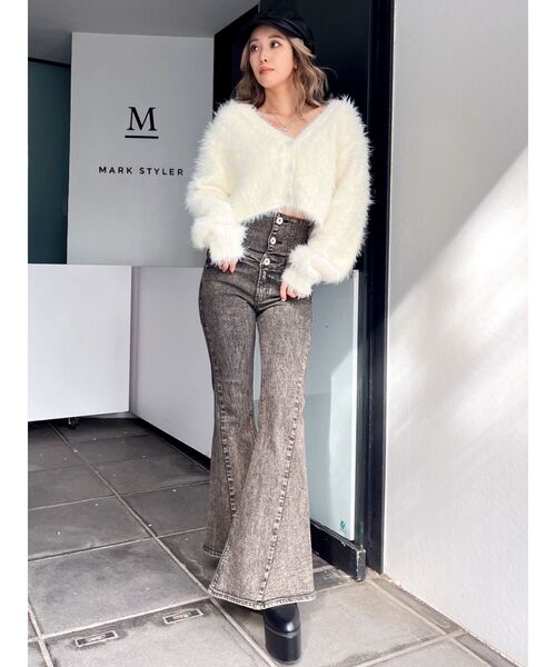 GYDA（ジェイダ）の「シャギーニットショートカーディガン（カーディガン/ボレロ・レディース・その他2/グレー/オフホワイト・FREE）」の6枚目の写真