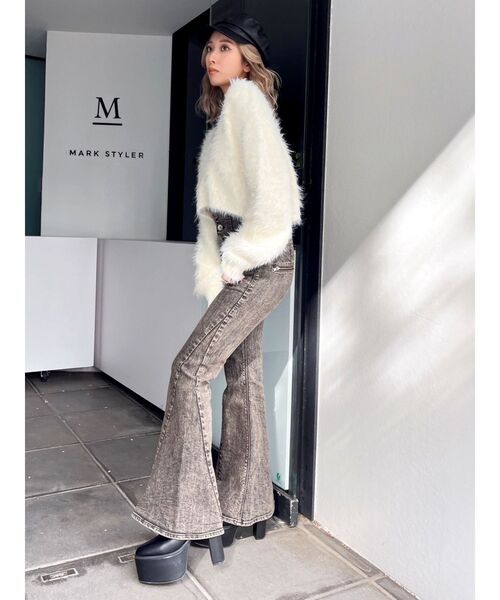 GYDA（ジェイダ）の「シャギーニットショートカーディガン（カーディガン/ボレロ・レディース・その他2/グレー/オフホワイト・FREE）」の5枚目の写真