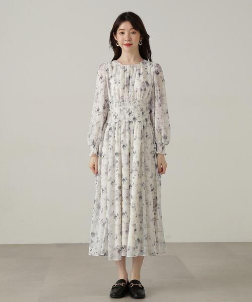 セール】花柄シャーリングワンピース / 1214240905（ワンピース