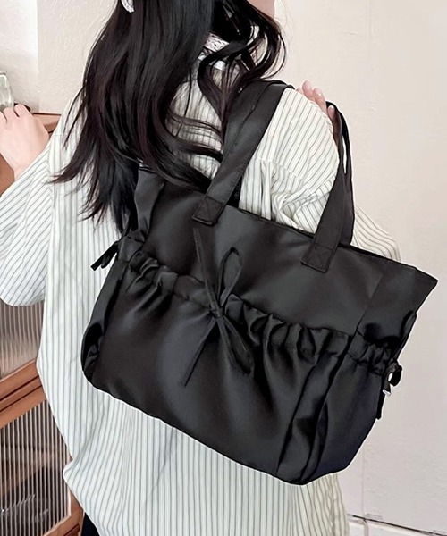 REMUR(レミュール)の「リボンサテントートバッグ(トートバッグ・レディース・ピンク/ブラック/サックスブルー/アイボリー・FREE)」の12枚目の写真