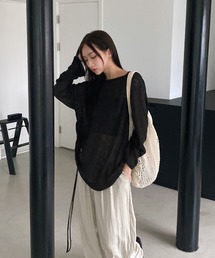 カバーリネンシースルーシャーリングTシャツ