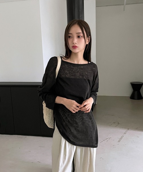 by muni:r(バイ ムニール)の「カバーリネンシースルーシャーリングTシャツ(Tシャツ/カットソー・レディース・ブラック/カーキ/ホワイト・FREE)」の6枚目の写真
