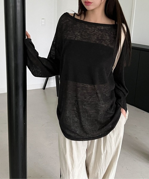 by muni:r(バイ ムニール)の「カバーリネンシースルーシャーリングTシャツ(Tシャツ/カットソー・レディース・ブラック/カーキ/ホワイト・FREE)」の4枚目の写真
