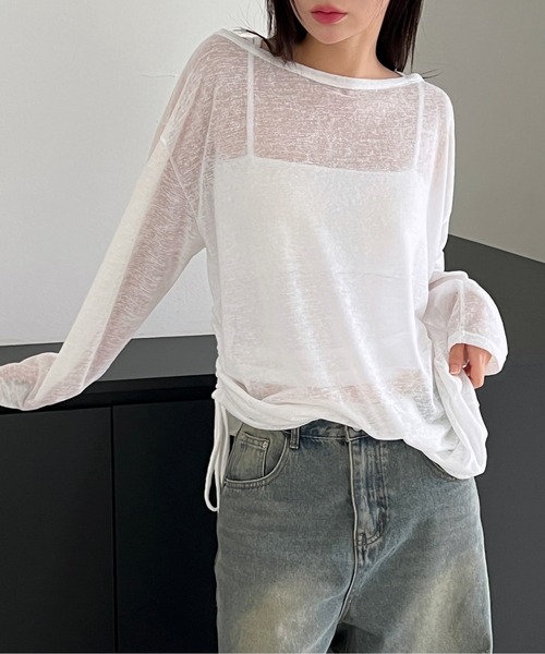 by muni:r(バイ ムニール)の「カバーリネンシースルーシャーリングTシャツ(Tシャツ/カットソー・レディース・ブラック/カーキ/ホワイト・FREE)」の16枚目の写真