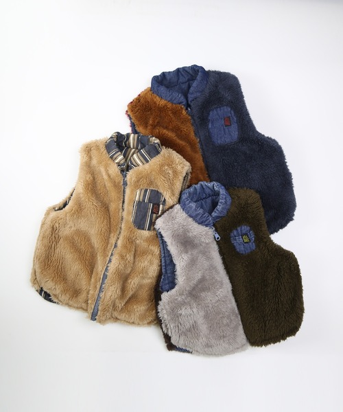 DILASH（ディラッシュ）の「リバーシブルボアベスト（ベスト・キッズ・ネイビー/ストライプ/ブルー・80/90/100/110/120/130/140）」の12枚目の写真