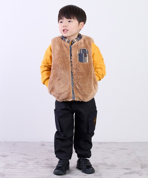 DILASH（ディラッシュ）の「リバーシブルボアベスト（ベスト・キッズ・ネイビー/ストライプ/ブルー・80/90/100/110/120/130/140）」の4枚目の写真