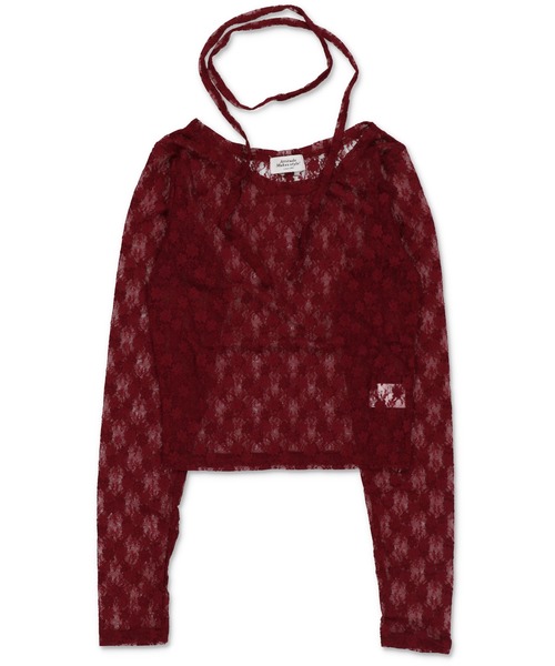 SPINNS(スピンズ)の「ZIP!で紹介されました♪【セットアイテム】タイ付き長袖ショート丈レースカットソー(Tシャツ/カットソー・レディース・ホワイト/ブラック/カーキ/バーガンディー/キナリ/グレー・ONESIZE)」の6枚目の写真