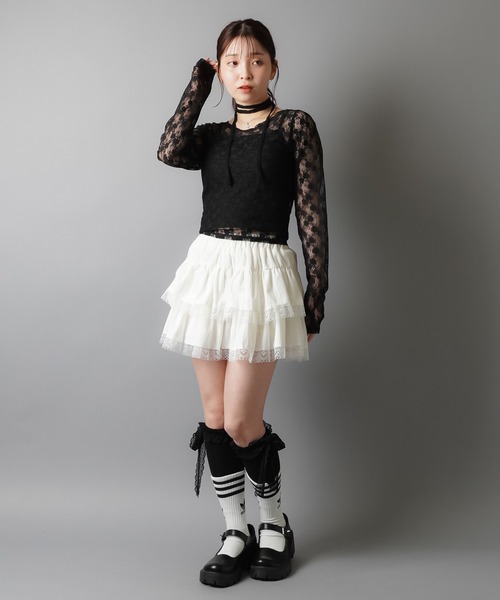 SPINNS(スピンズ)の「ZIP!で紹介されました♪【セットアイテム】タイ付き長袖ショート丈レースカットソー(Tシャツ/カットソー・レディース・ホワイト/ブラック/カーキ/バーガンディー/キナリ/グレー・ONESIZE)」の16枚目の写真