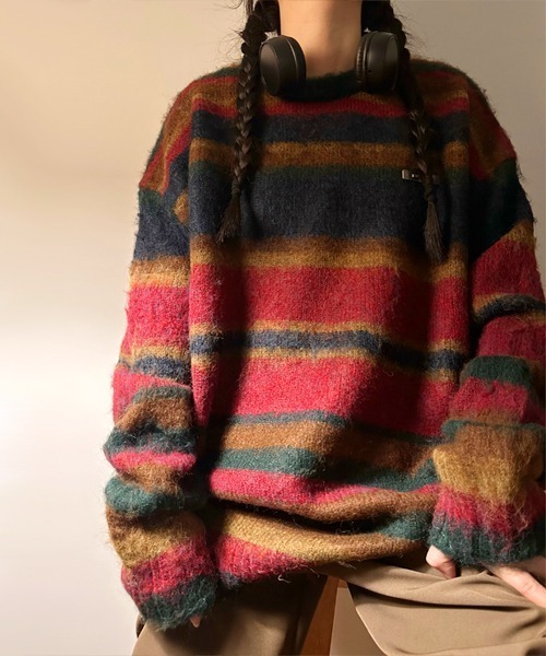 Sibra（シブラ）の「配色ストライブ柄ニットプルオーバー（ニット/セーター・レディース・レッド/ブルー・M）」の11枚目の写真