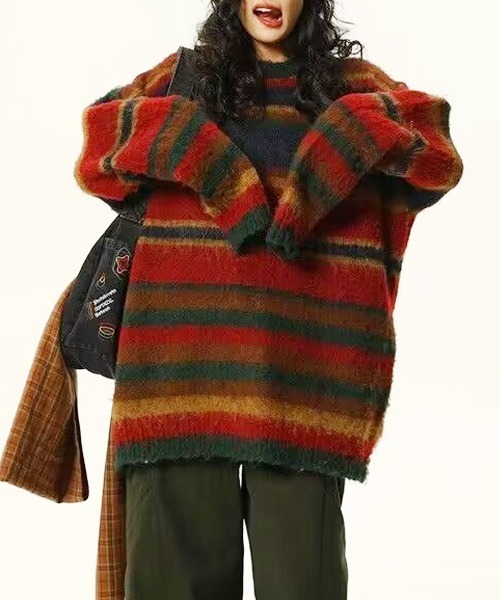 Sibra（シブラ）の「配色ストライブ柄ニットプルオーバー（ニット/セーター・レディース・レッド/ブルー・M）」の6枚目の写真