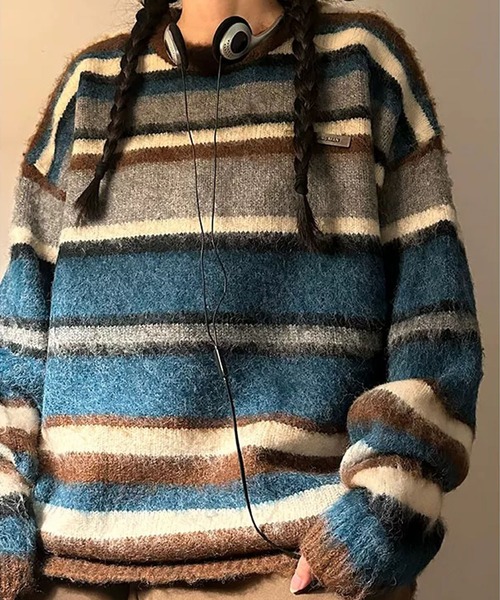 Sibra（シブラ）の「配色ストライブ柄ニットプルオーバー（ニット/セーター・レディース・レッド/ブルー・M）」の22枚目の写真