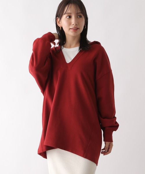 LEPSIM（レプシィム）の「スキッパーフードチュニック　130169（チュニック・レディース・レッド/アイボリー/チャコールグレー・FREE）」の3枚目の写真
