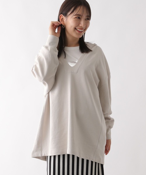 LEPSIM（レプシィム）の「スキッパーフードチュニック　130169（チュニック・レディース・レッド/アイボリー/チャコールグレー・FREE）」の2枚目の写真