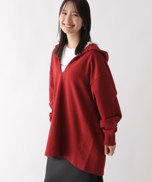 LEPSIM（レプシィム）の「スキッパーフードチュニック　130169（チュニック・レディース・レッド/アイボリー/チャコールグレー・FREE）」の17枚目の写真