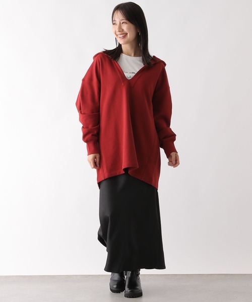 LEPSIM（レプシィム）の「スキッパーフードチュニック　130169（チュニック・レディース・レッド/アイボリー/チャコールグレー・FREE）」の18枚目の写真