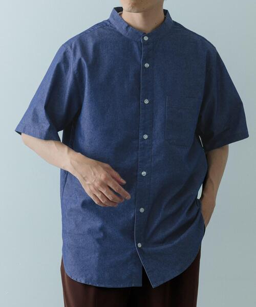 ITEMS URBANRESEARCH（アイテムズ アーバンリサーチ）の「TCインディゴ バンドカラー半袖シャツ（シャツ/ブラウス・メンズ・ライトブルー/ブルー/ネイビー・MEDIUM/LARGE）」の4枚目の写真